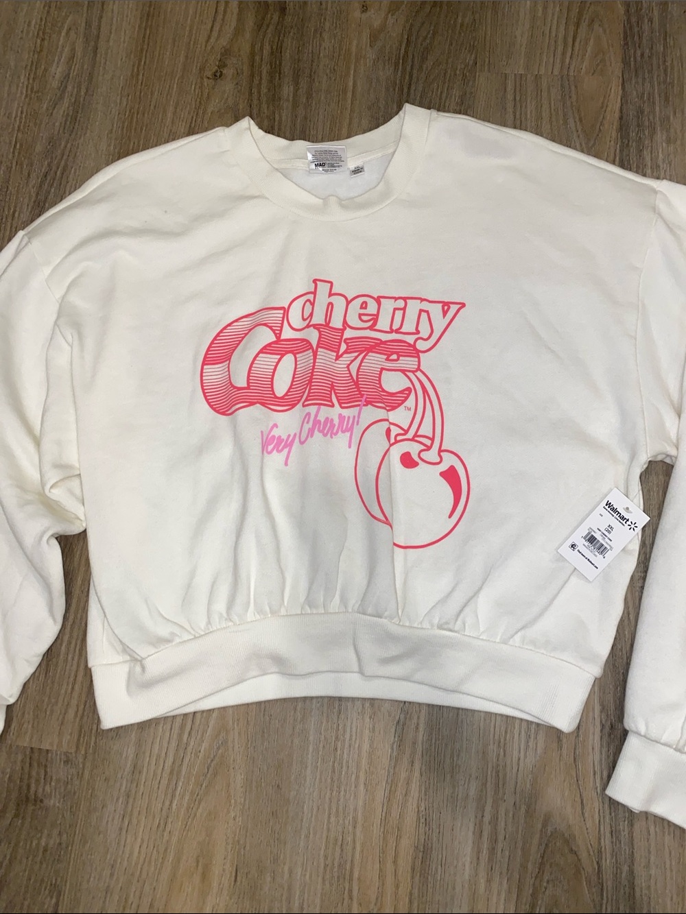 Cherry Coke Graphic Cropped Sweatshirt - White/Pink